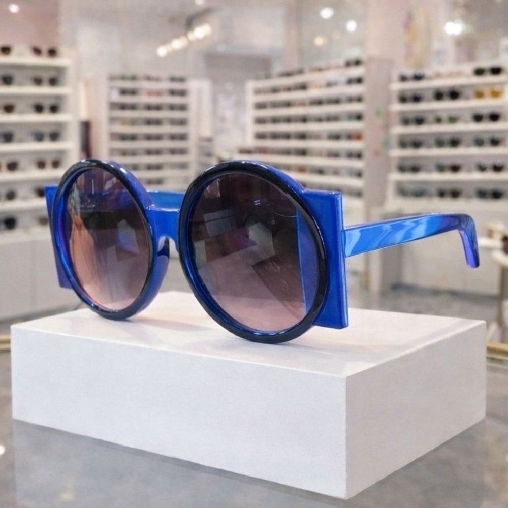 Oversized Round Geometric Blue‎ Black Sunglasses Women Fashion Bold Statement
